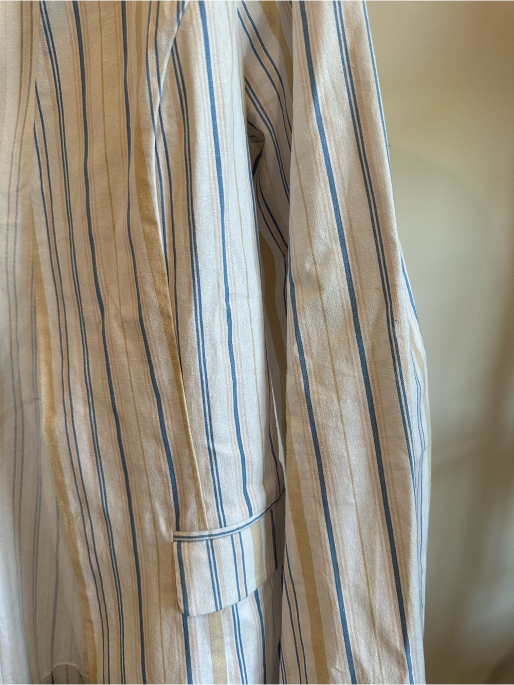 Striped Linen-Blend Blazer in Cream and Blue
